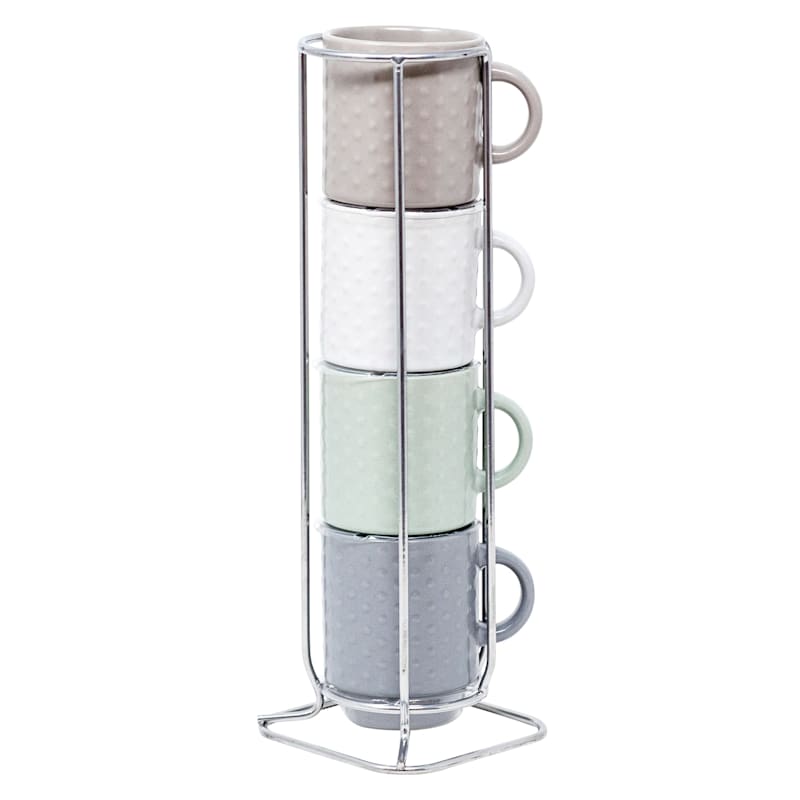 at Home Stacked Embossed Espresso Grey Mugs (4 ct) (3 oz)