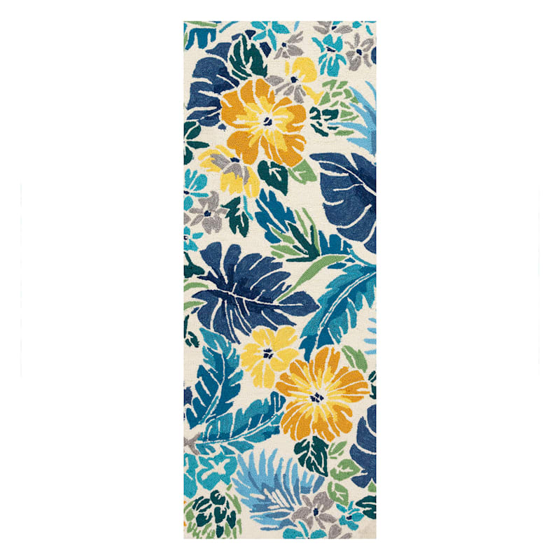 (E264) Santa Monica Blue Floral Accent Rug, 2x5 At Home