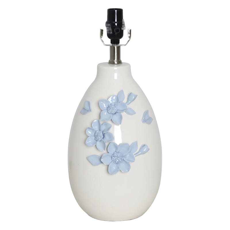 Grace Mitchell White Glass Accent Lamp Base with Blue Flowers 17