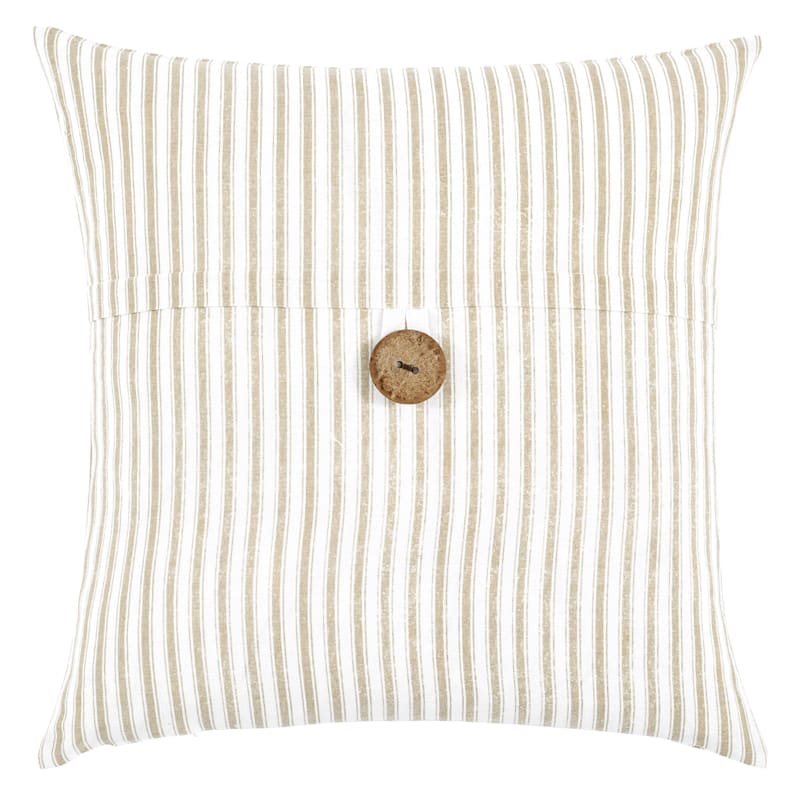 Tan Metter Striped Coconut Button Throw Pillow, 20"