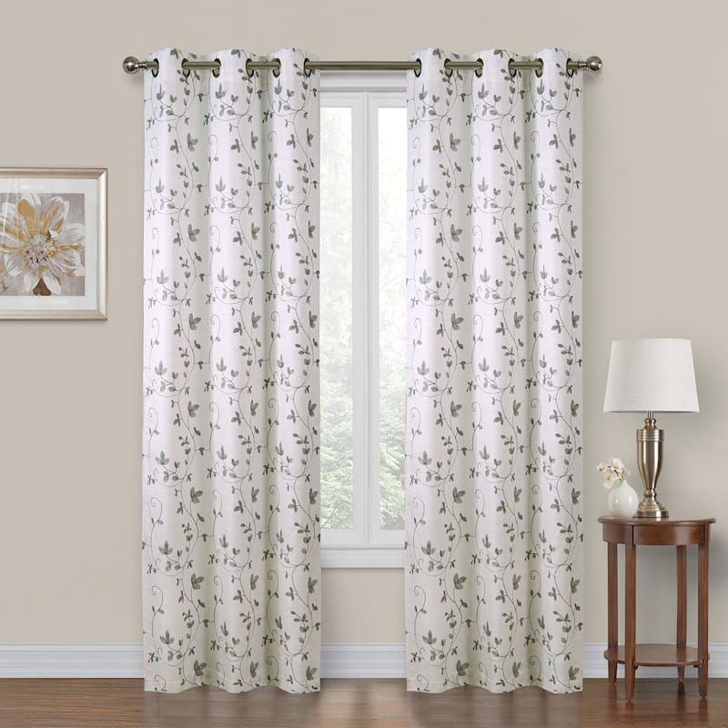 Chatham Grey Embroidered Sheer Grommet Curtain Panel, 84
