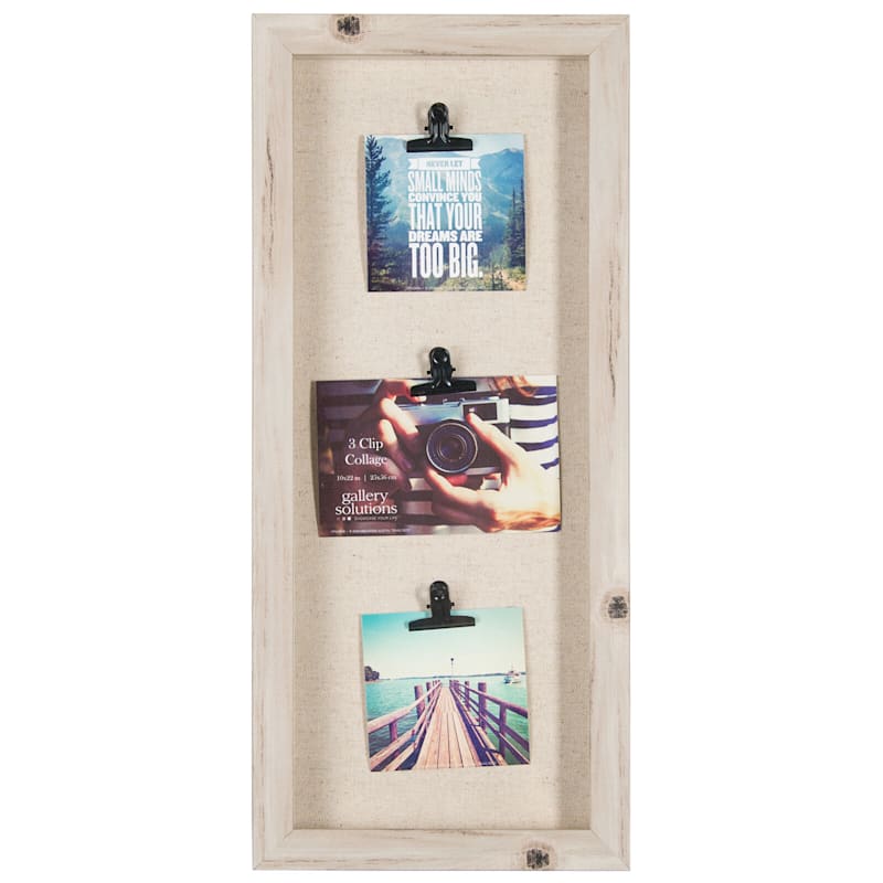 3-Opening Distressed Linear Photo Clip Collage Wall Frame