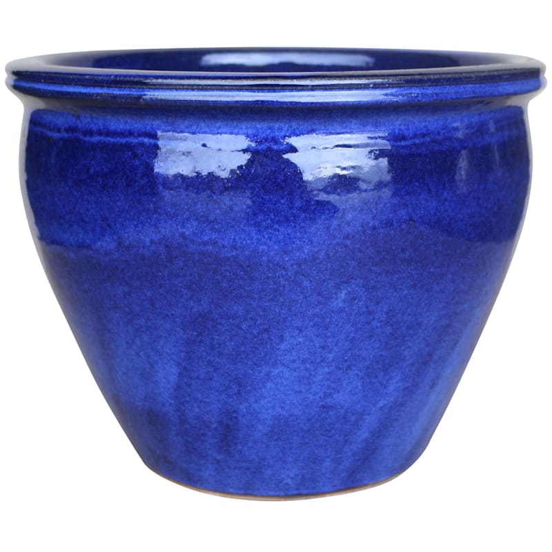 Velvet Ceramic Planter 15in. Imperial Blue