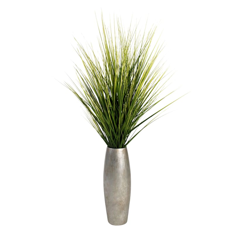Natural Grass Bundle with Silver Planter, 46"