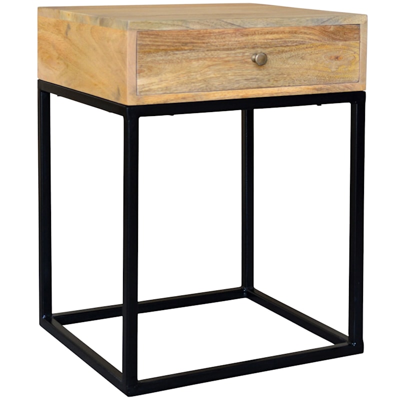 Kira Wood & Metal 1-Drawer Side Table