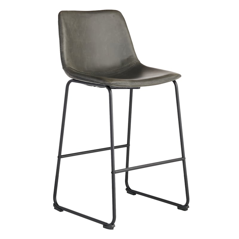 Drake Modern Faux Leather Industrial Counter Stool, Dark Grey