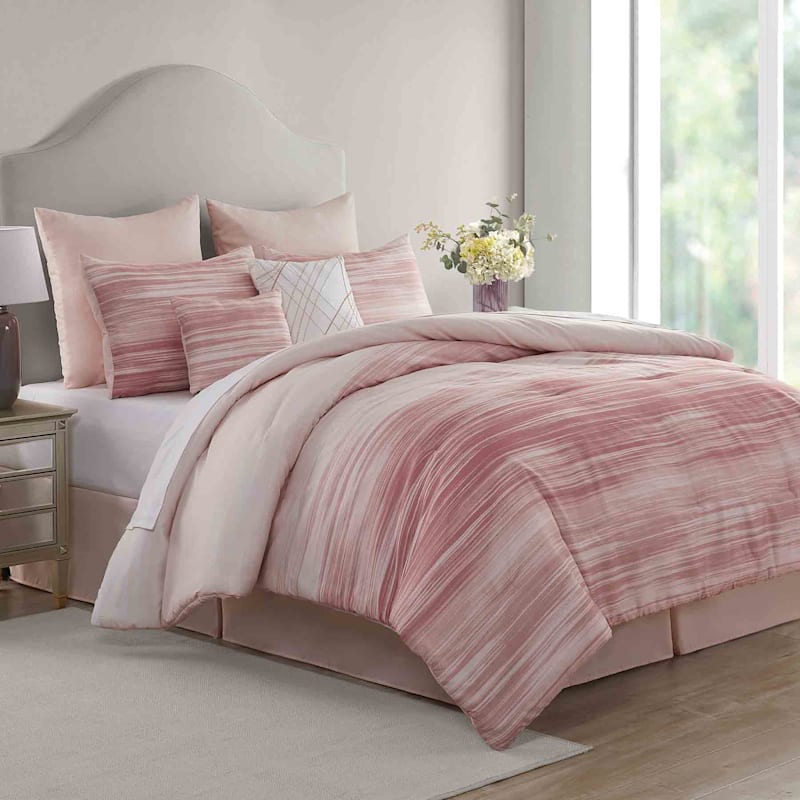6 Piece Kiedis Blush Pink Comforter Set, Twin Bed Comforter Set Pink