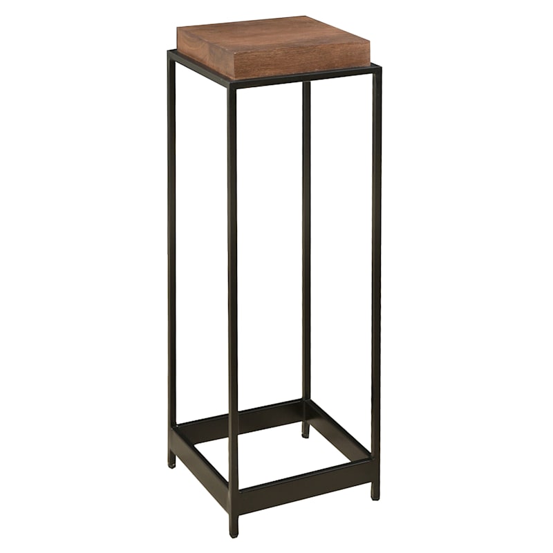 Corinne Wood Top Plant Stand With Metal Base, Small