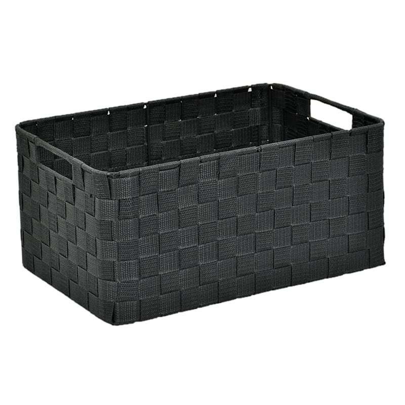 Grey Weave Storage Basket with Cutout Handles, Medium