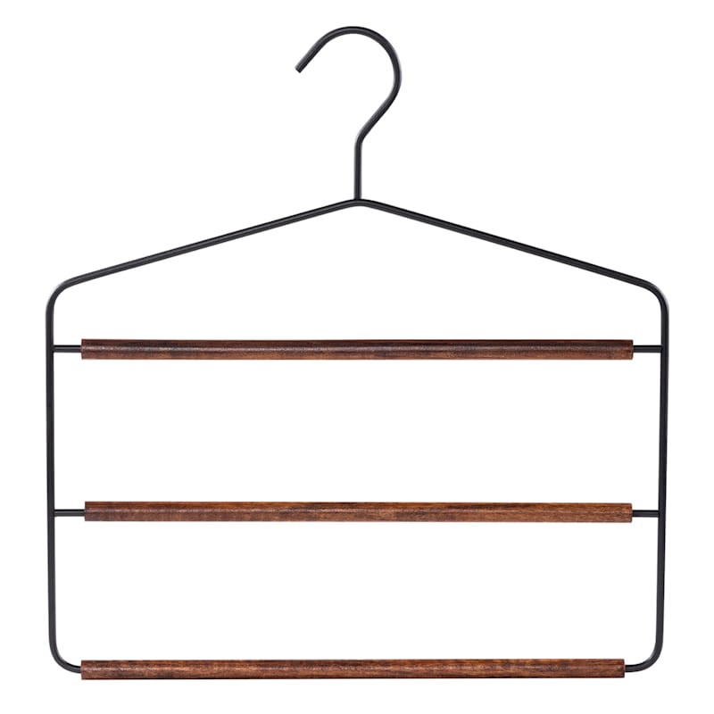 2-Piece Metal Matte Black Pant Hanger with Dark Brown Wood