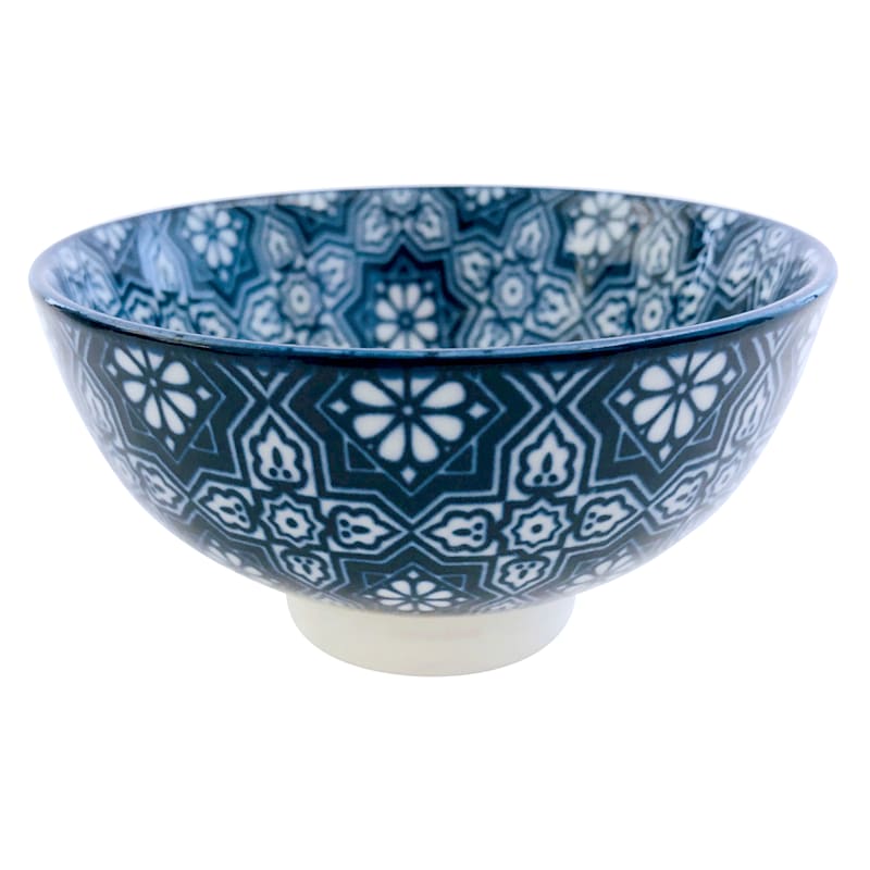 Porcelain 8oz Blue/White Geo Floral Pattern Bowl