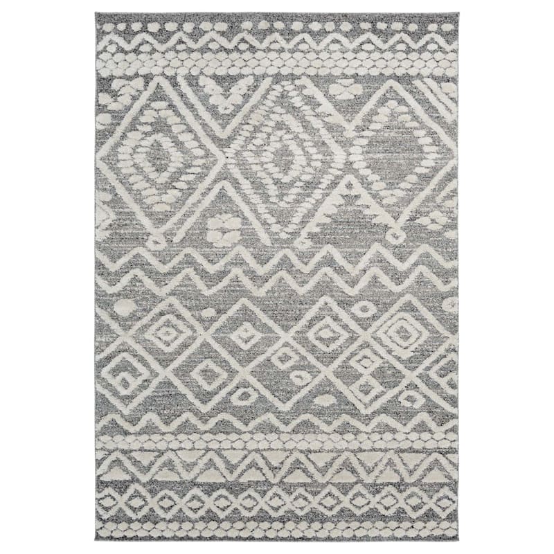 (B684) Found & Fable Grey House Tribal Woven Area Rug, 8x10