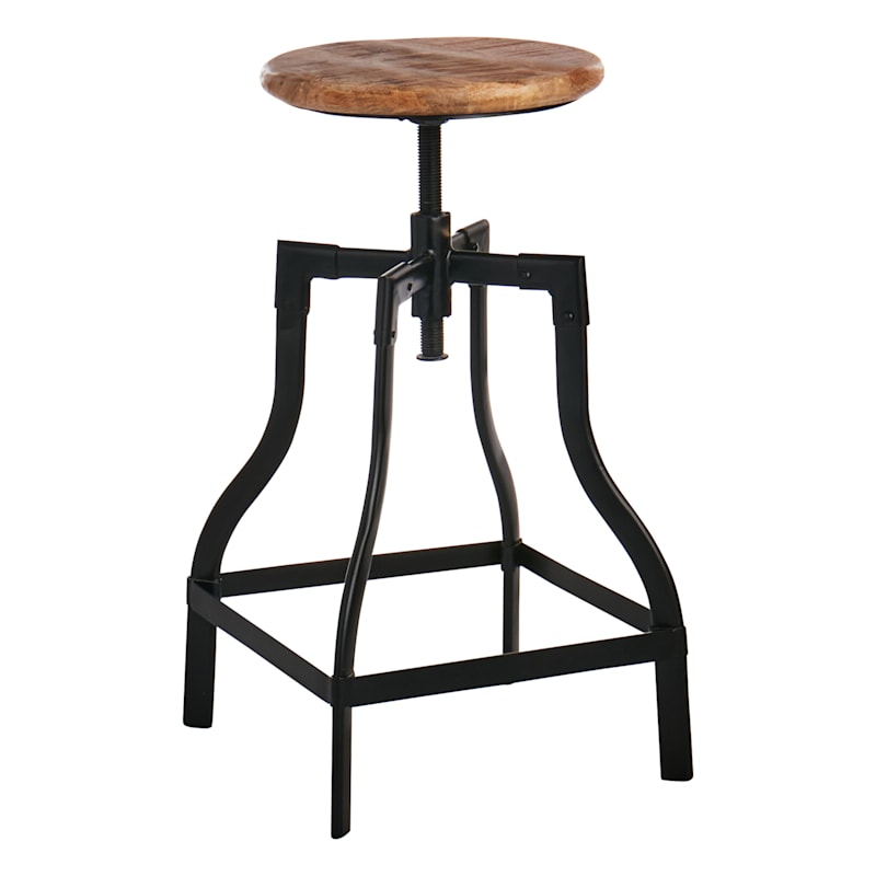 Waco Adjustable Round Solid Wood Top, Round Metal Swivel Bar Stools With Backless
