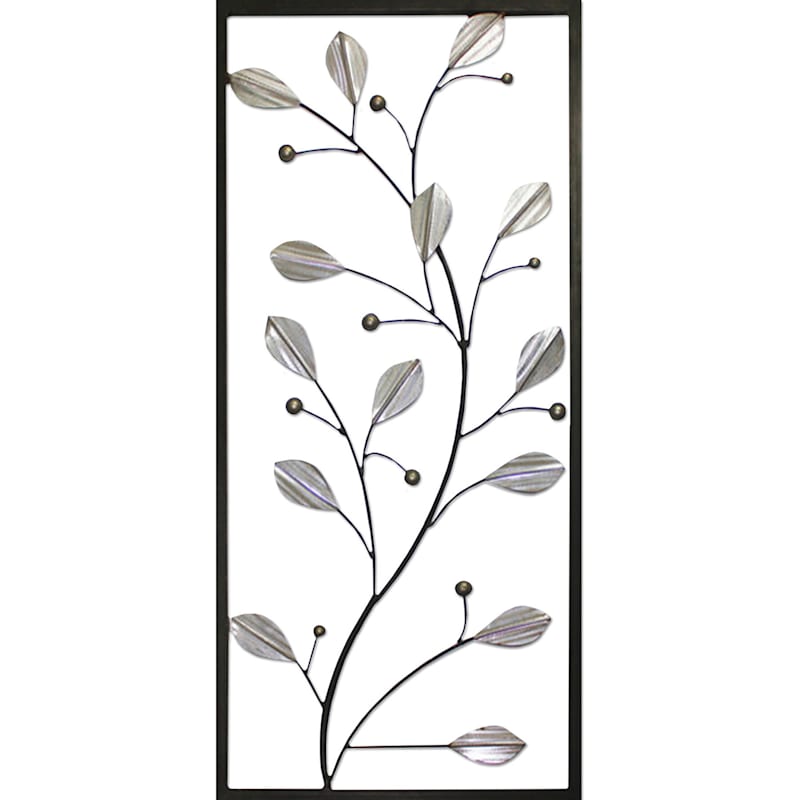 14X32 Silver Leaf Framed Metal Branch Wall Decor