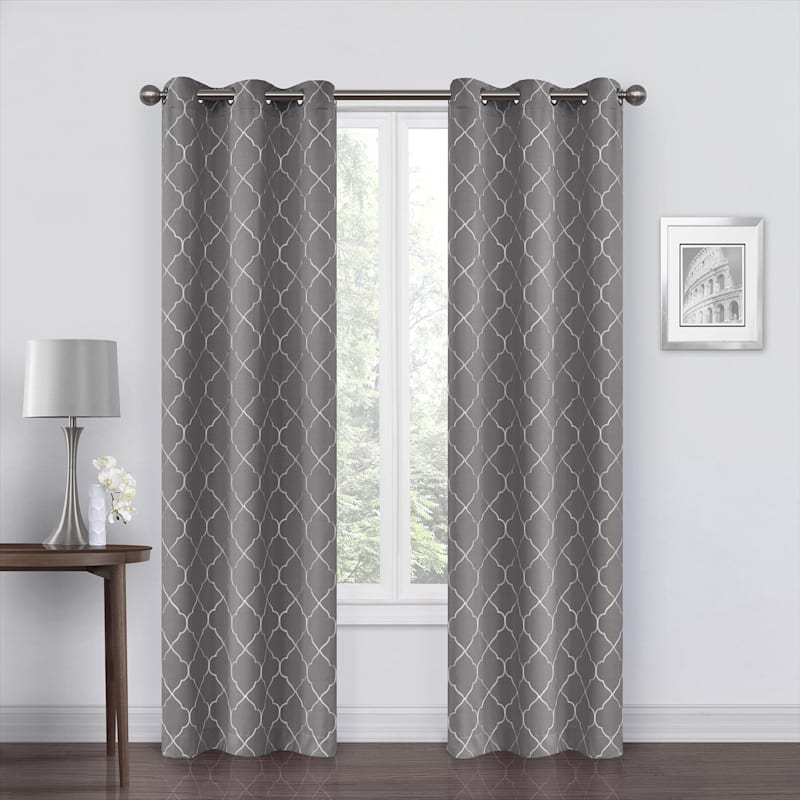 2 Pack Assorted Colors & Sizes Geo Trellis Sheer Embroidered Grommet Curtains 