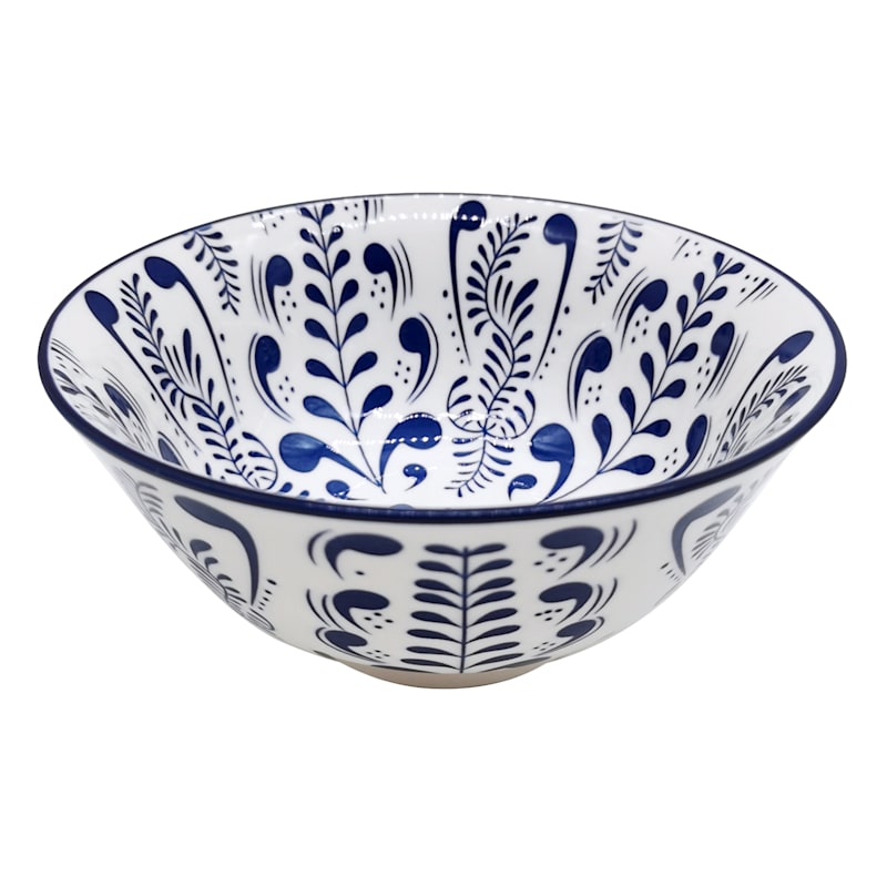 Blue & White Scroll Print Ceramic Bowl