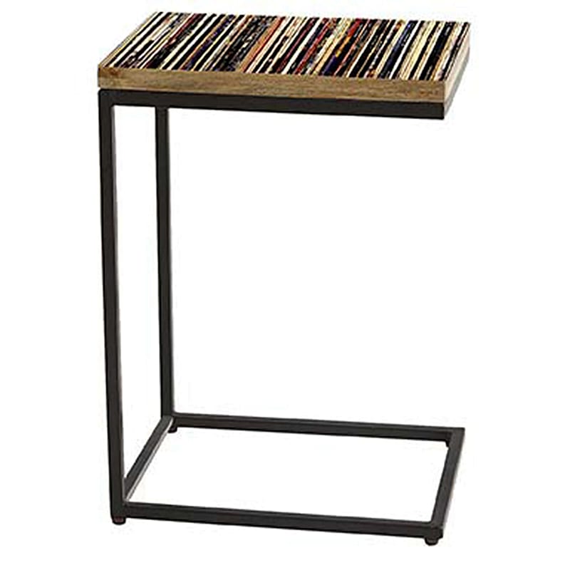 Vinyl Record Top Side Table With Metal Base