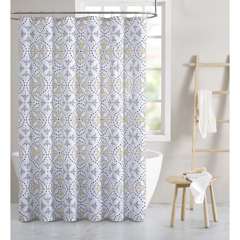 White Tile 13 Piece Shower Curtain Set, Blue And Grey Shower Curtain Sets