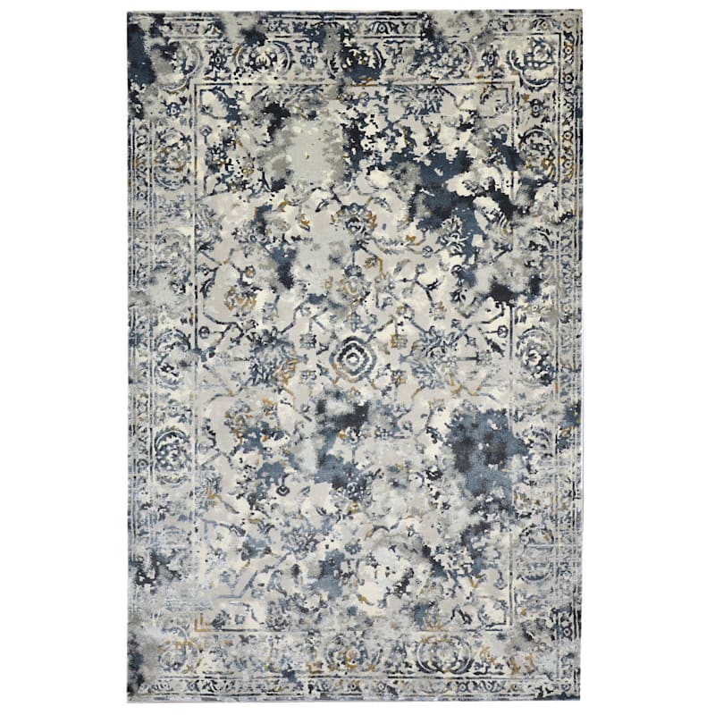 (B551) Ivory & Gray Vintage Floral Design Area rug, 7x10