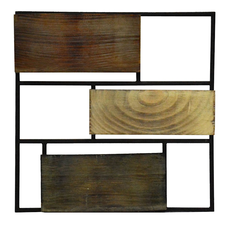 Metal & Wood Brown Asymmetry Plank Wall Decor, 12"