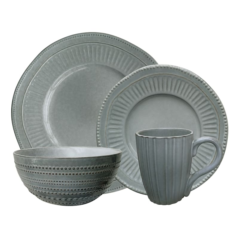 16-Piece Textured Ceramic Dinnerware Set, Grey
