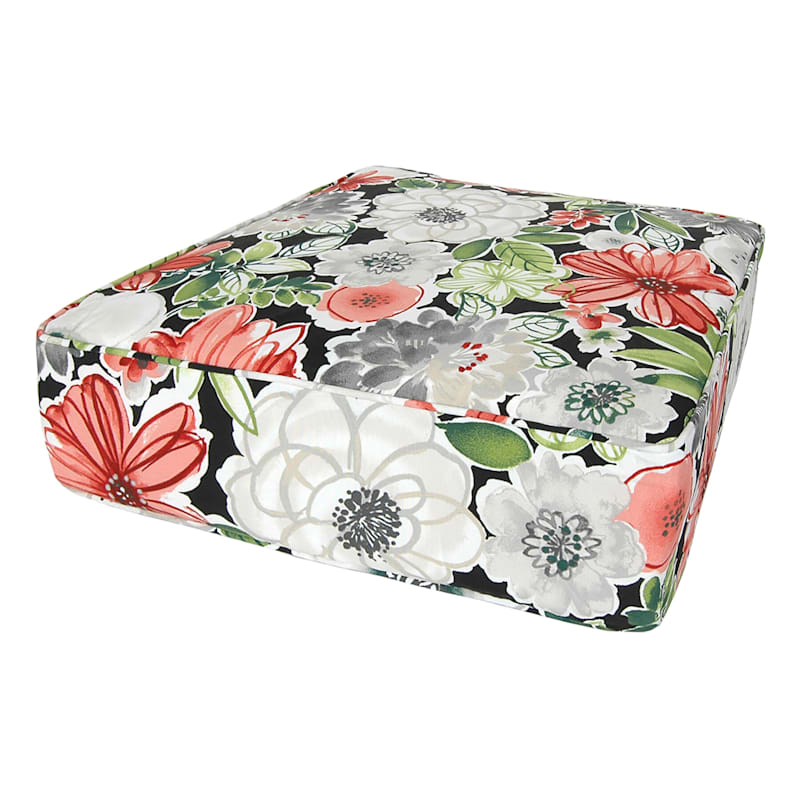 Tamani Black Floral Outdoor Gusseted Deep Seat Cushion