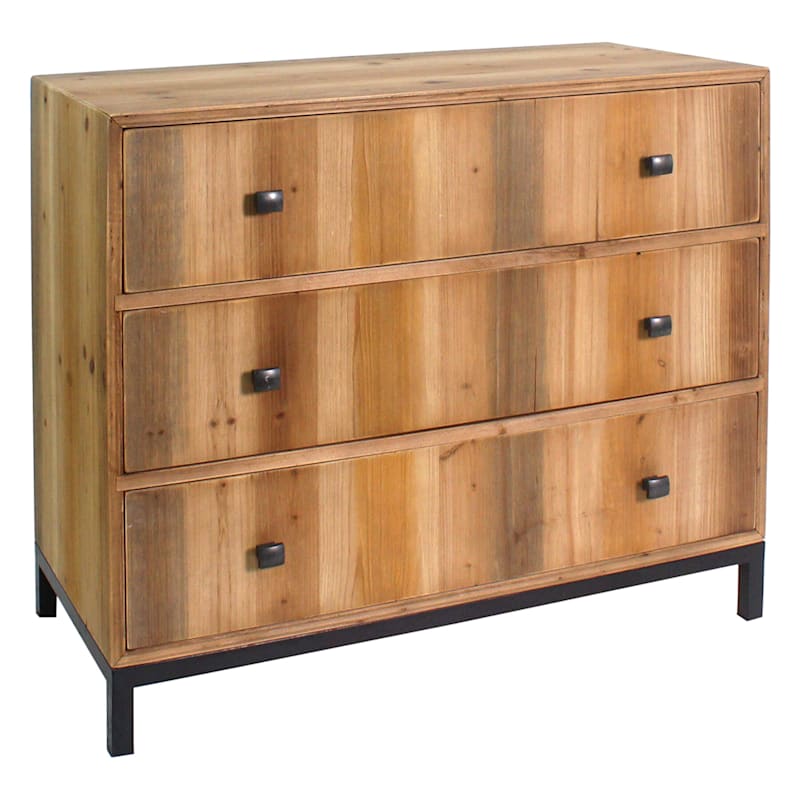Keith 3-Drawer Natural Wood Cabinet