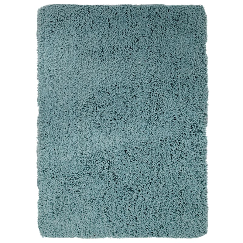 (C27) Solid Blue Thick Pile Shag Rug, 5x7