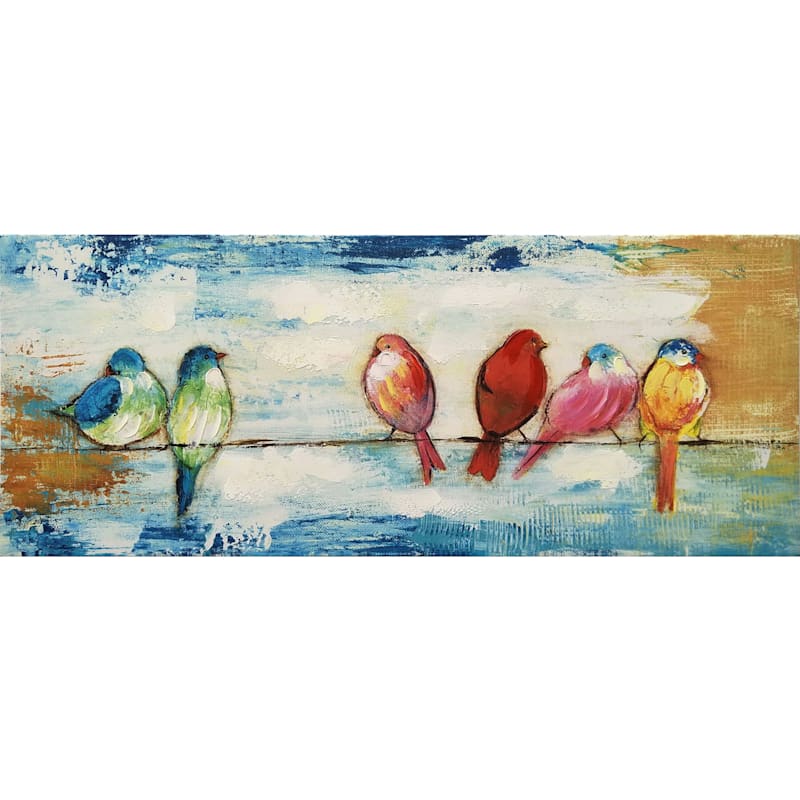30X12 Song Birds Chorus Embellished Wood Plank Art