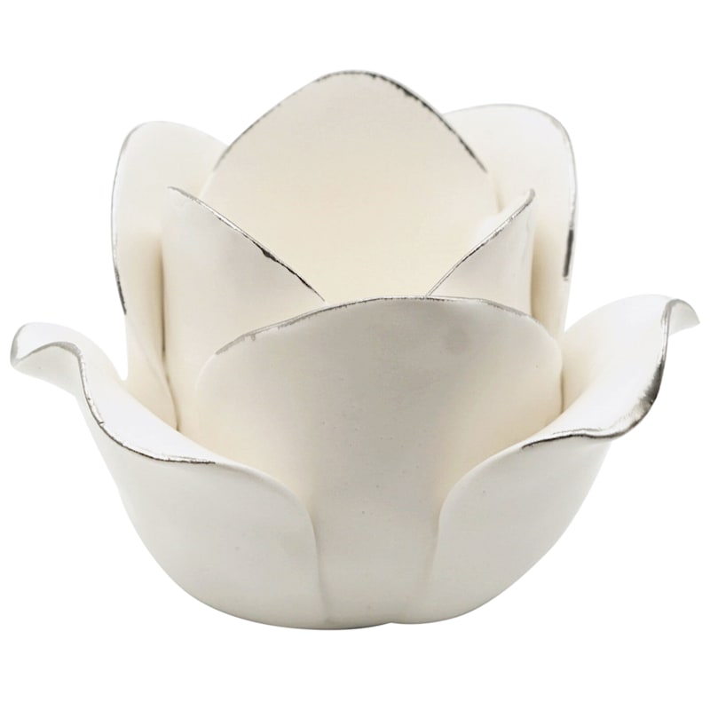 White Ceramic Rose Tealight Candle Holder, 3.5"