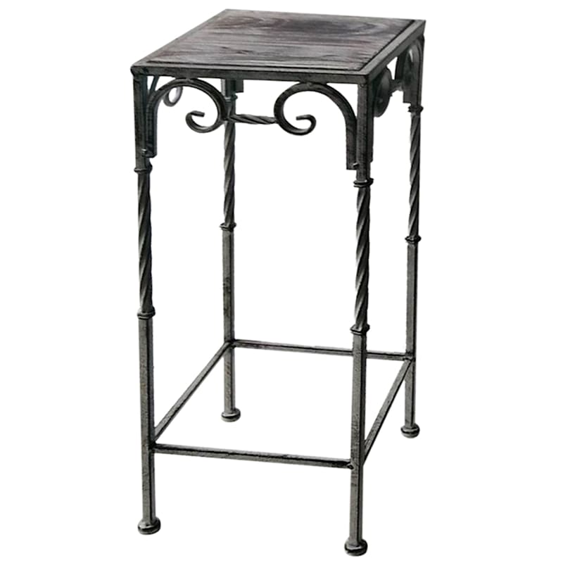 Square Wood Top Plant Stand With Rustic Twist Metal Leg, Large