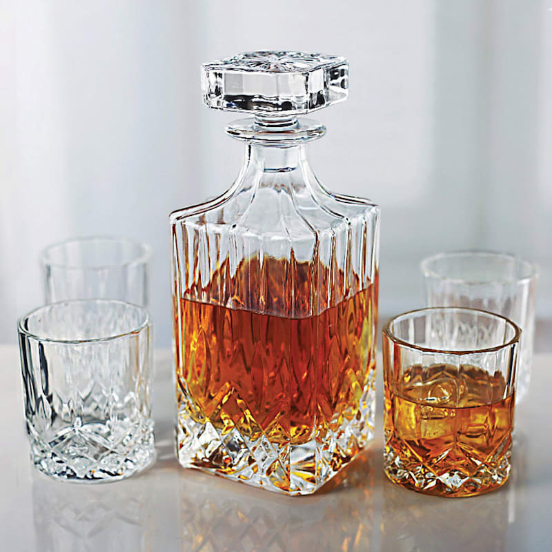 5-Piece Glass Decanter Set 1 Decanter/4 Double Old Fashioned Glasses