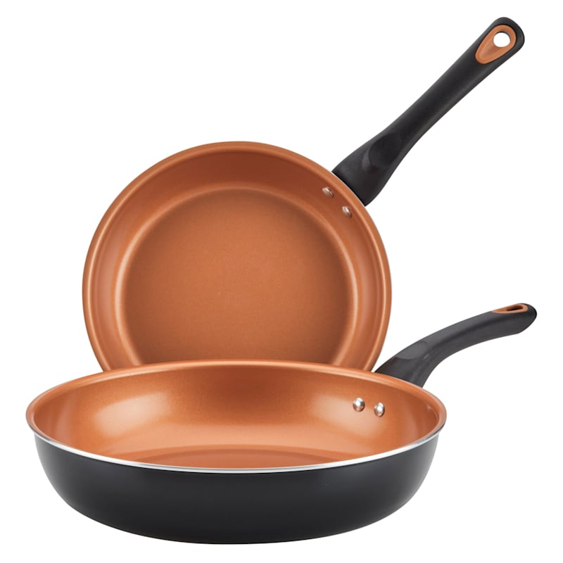 Farberware 2-Pack Glide Non-Stick Black & Copper Ceramic Frying Pans, 9.25"/11.25"
