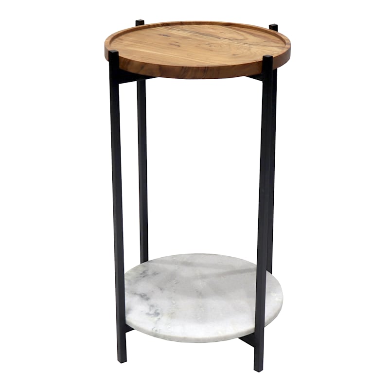 Wooden Top Table with Marble Shelf