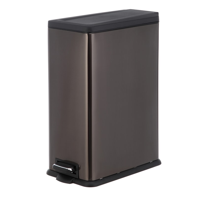 Slim Black Stainless Steel Rectangle Pedal Trash Can, 45l