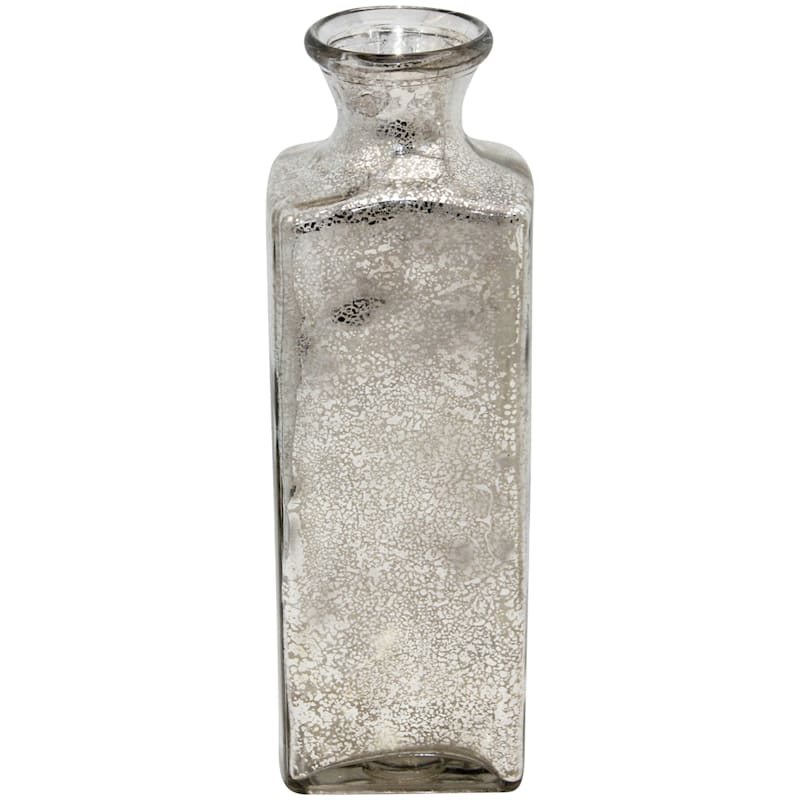 Silver Distressed Glass Bottle Vase, 12"