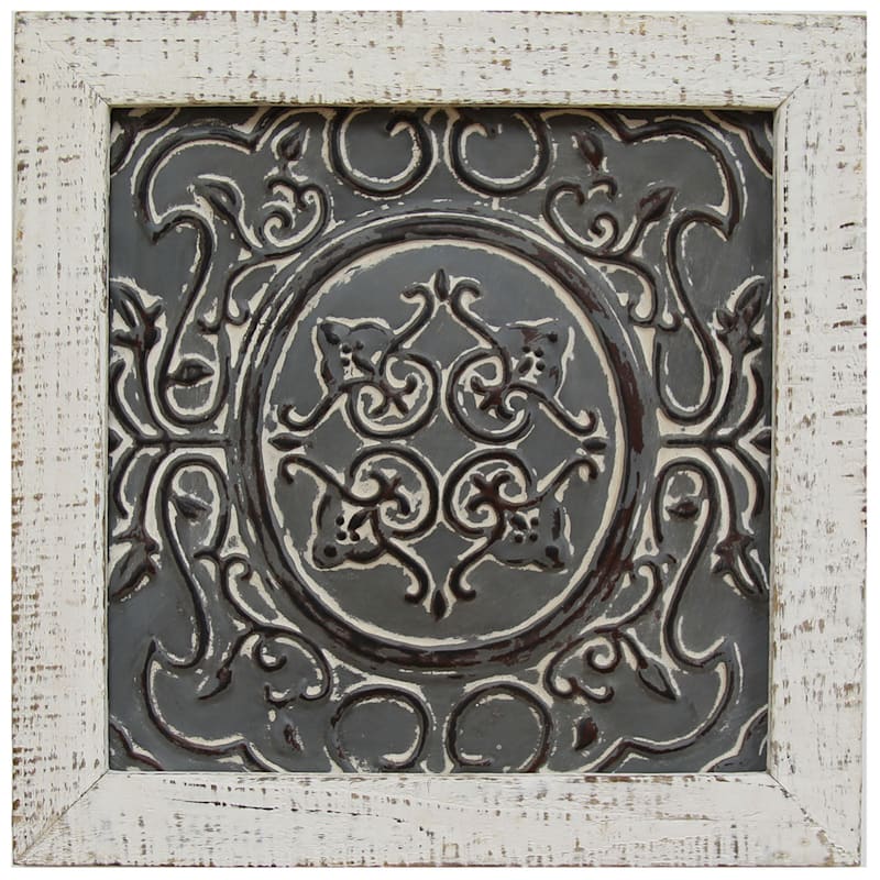 12X12 Embossed Metal Medallion Framed Wall Decor