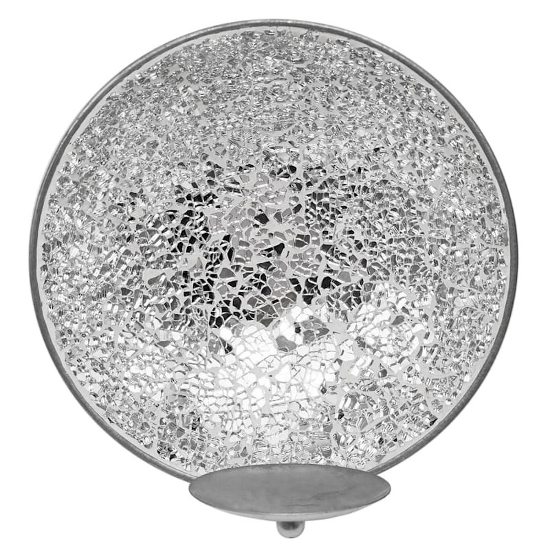Round Silver Wall Sconce, 8"