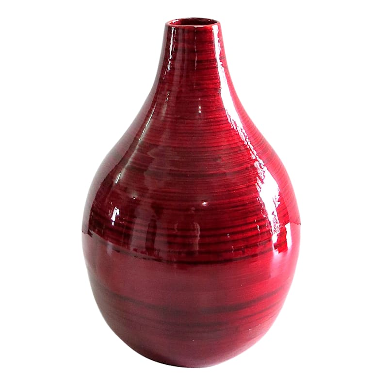 Red Bamboo Vase, 10"