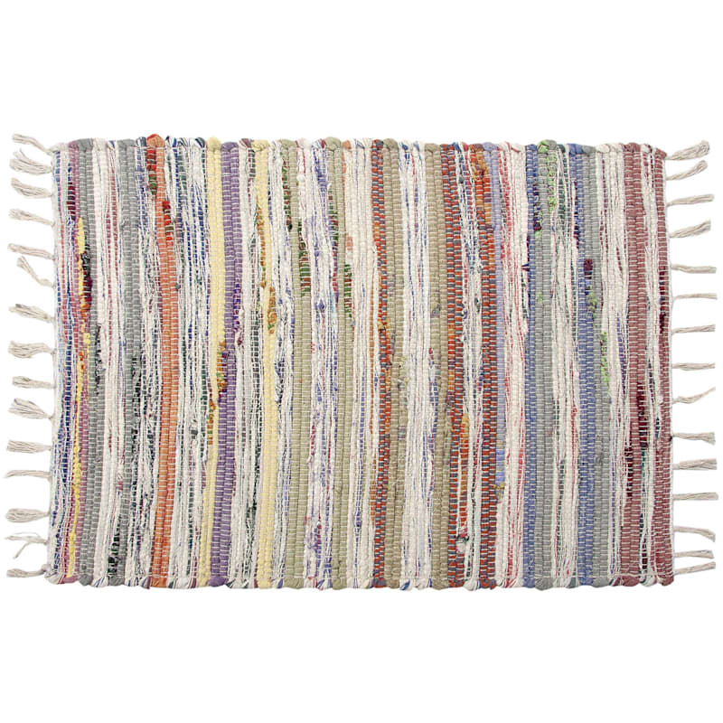 Multi-Colored Pastel Chindi Accent Rug with Fringe, 20x30