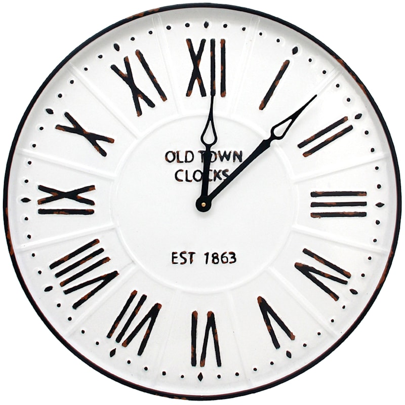 25X25 Metal Round White Roman Farm Clock