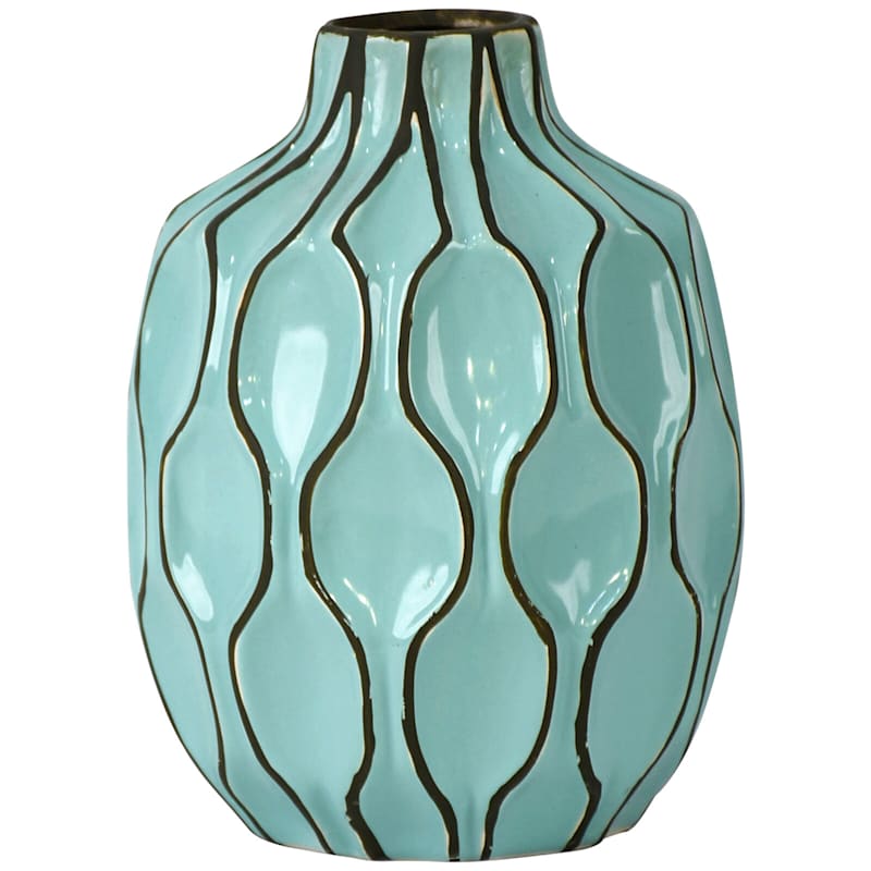 Honeybloom Katherine Teal Ceramic Short Neck Vase, 8"