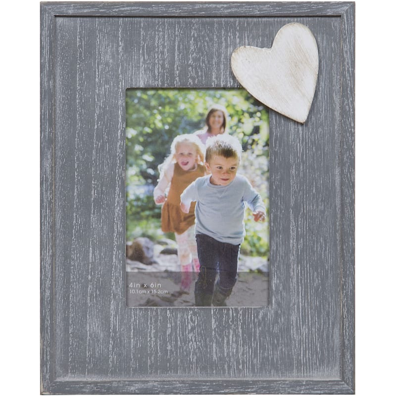 Distressed Grey Flat Profile Tabletop Photo Frame with Heart Accent, 4x6