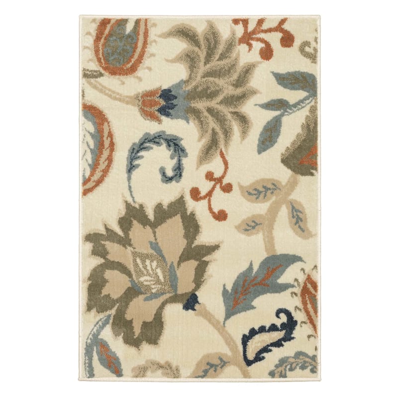 (D463) Casey Ivory Floral Patterned Accent Rug, 3x5