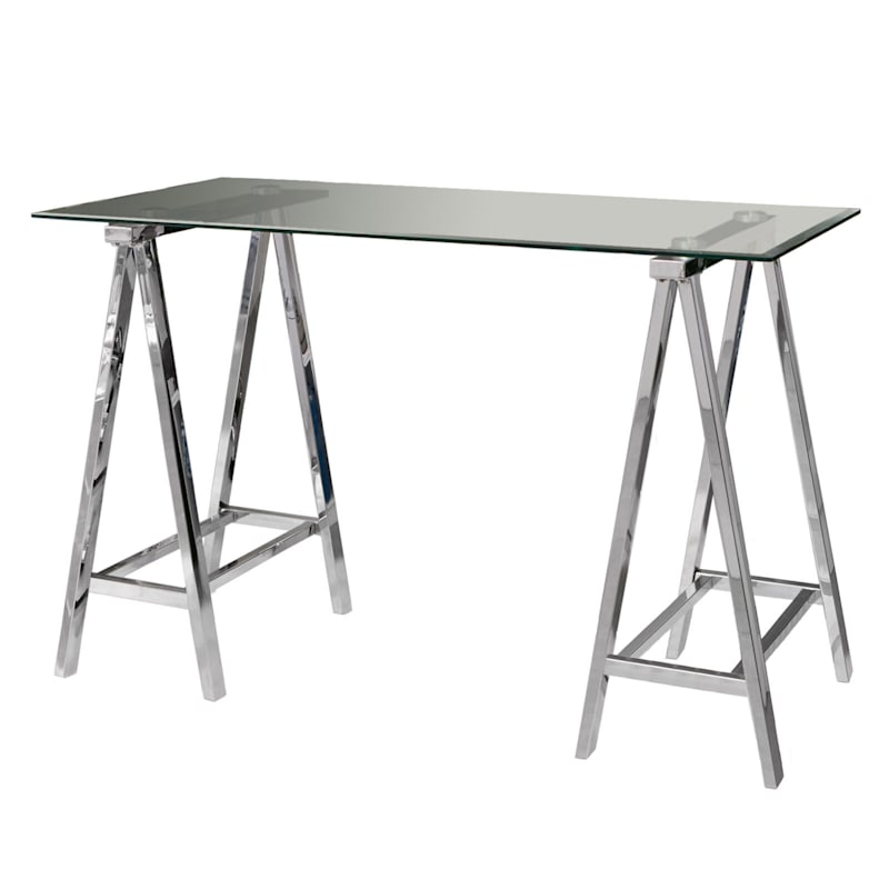 Middleton Desk with Chrome Plated Base & Tempered Glass Top, 47"