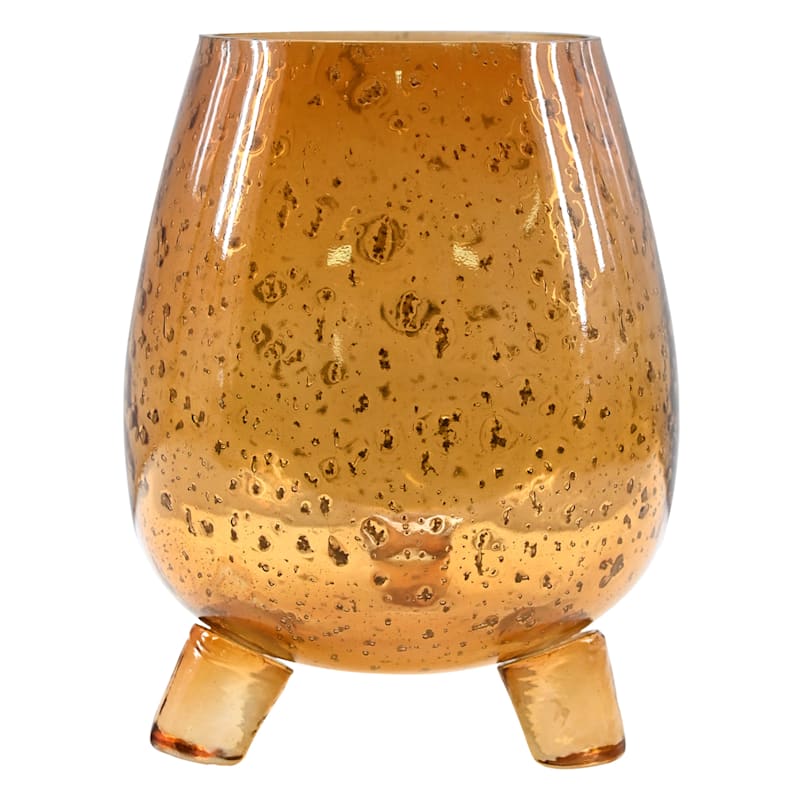 Orange Bubble Glass Footed Vase, 6"