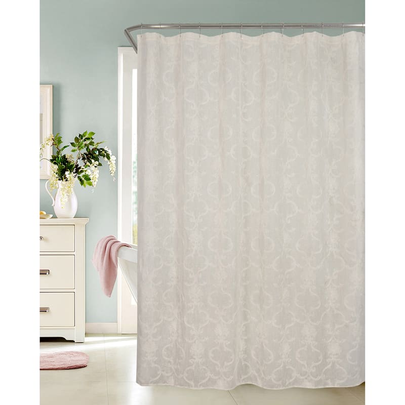Pershing Silver Embroidered Shower Curtain, 70x72