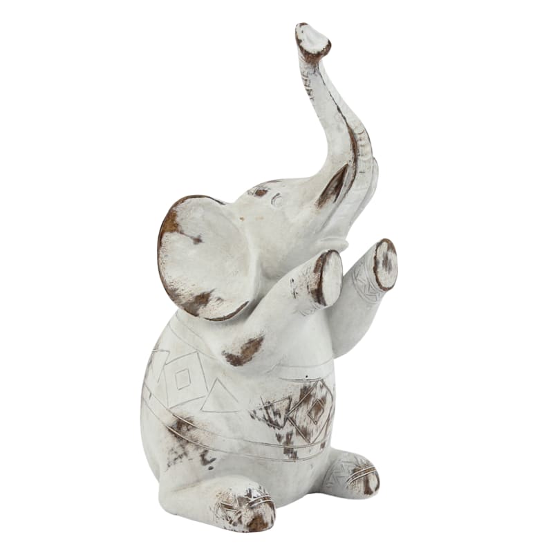 Whitewashed Elephant Figurine, 4x8