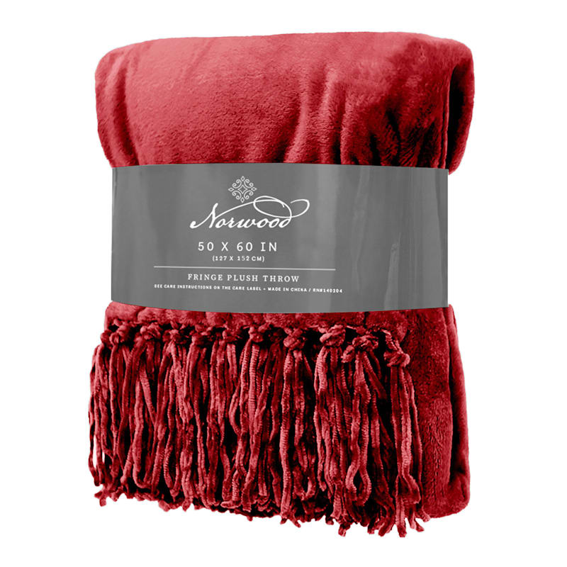 Red Fringe Plush Throw Blanket, Sold by at Home