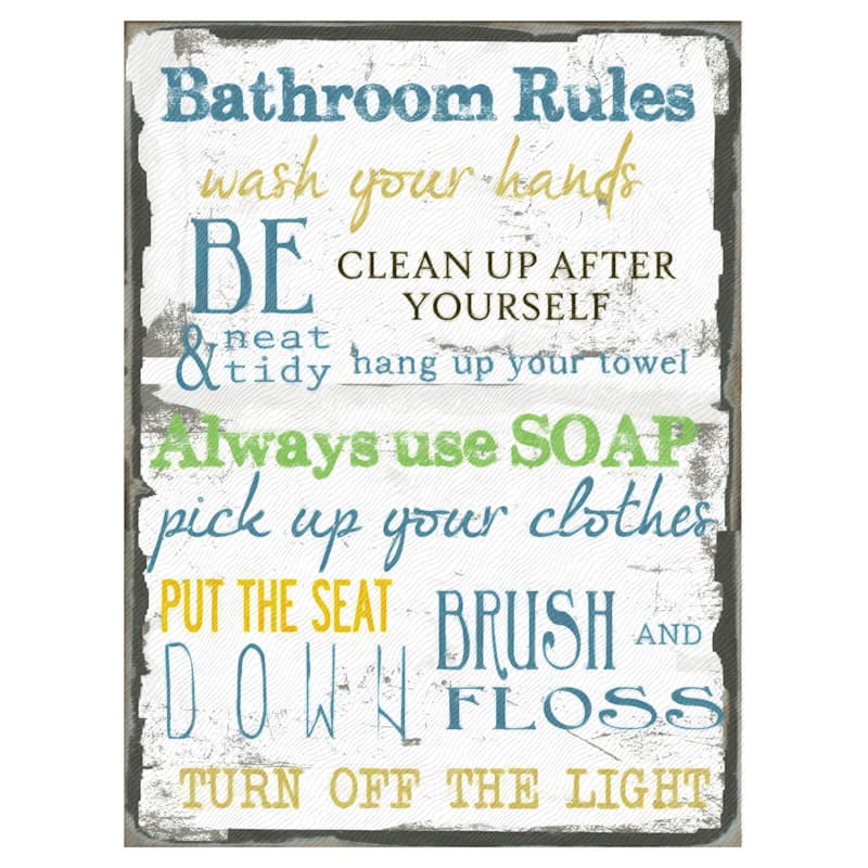 Bathroom Rules Rustic Canvas Wall Art, 18x24